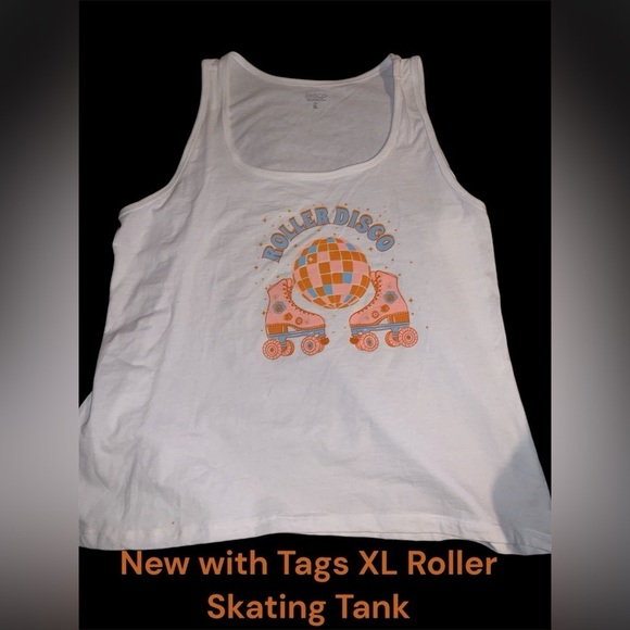 brisco Tops - NWT Roller Skating Old School Roller Disco Derby white XL tank top 22” P2P